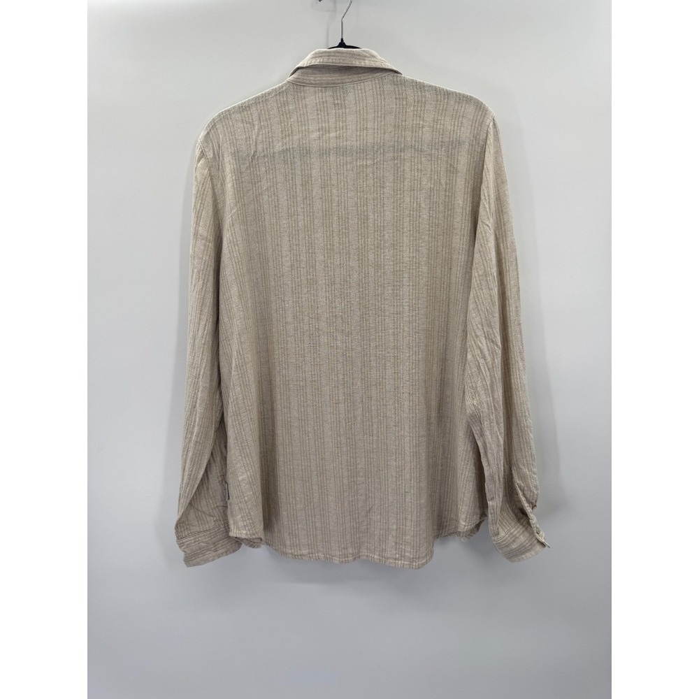 Orvis Large Linen Casual Button Down Long Sleeve Khaki Striped Coastal Preppy - Picture 5 of 16